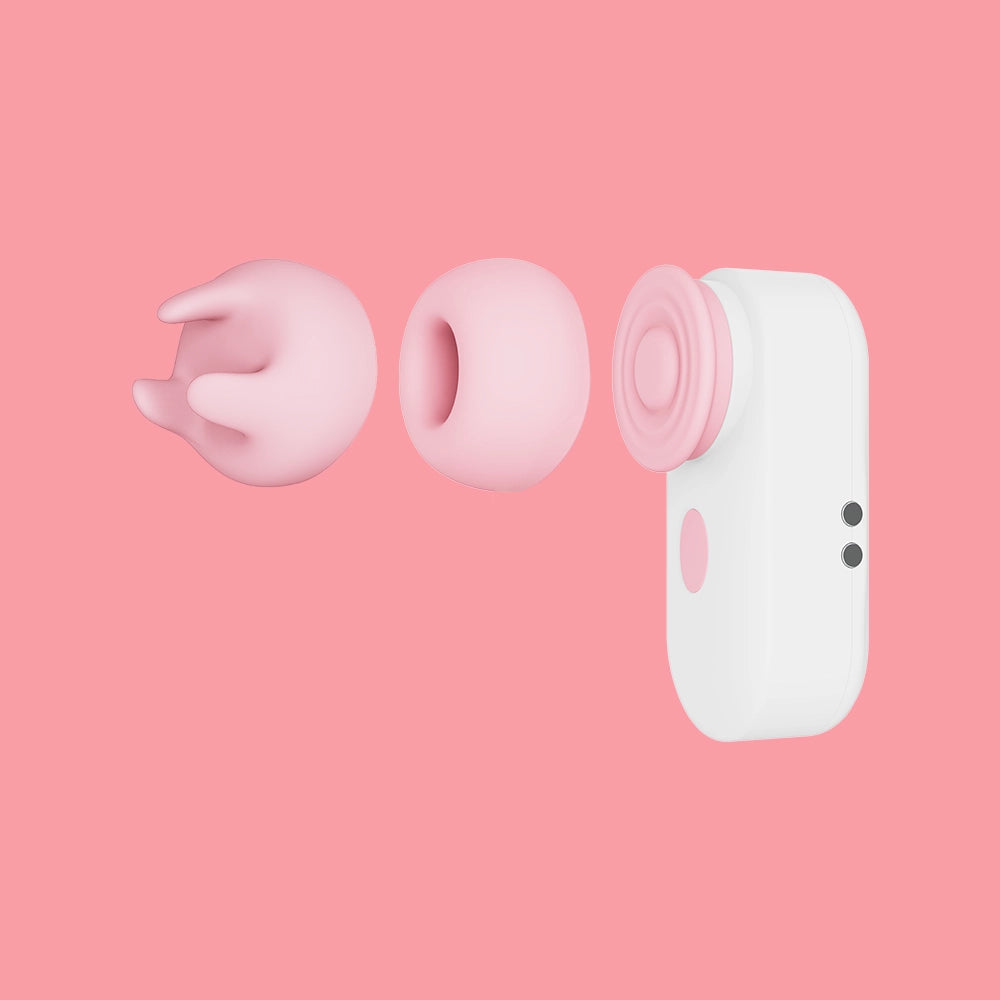 3D rendered pink nipple toys with two interchangeable heads, showcasing multifunction nipple vibrator.