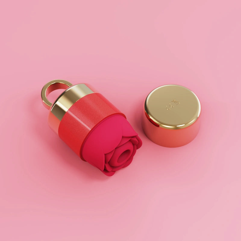 Red rose toy placed on a stylish display stand, highlighting the sophisticated design of the rose sex toy and rose vibrator