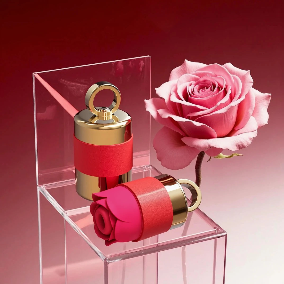 what is a rose toy？Two rose vibrators shown — one capped, one open to show internal design.